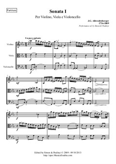 Trio sonata No.1 in C minor for violin, viola and violoncello (or bassoon), full score and parts, performance edition