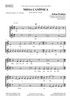 Canonic Mass (for 2 equal voices in Canon) - Vocal Part only: version with no orchestra