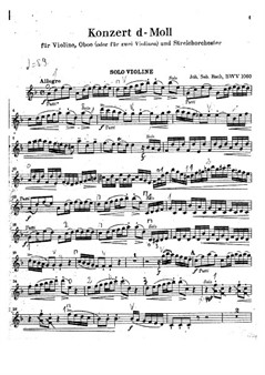 Double Concert in D minor for violin and oboe – Violin Part only
