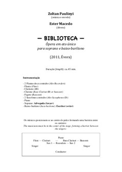 Biblioteca (Library), chamber opera for soprano and bass-baritone (Full Score). 2011