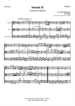 Trio Sonata No.2 E Flat Major for violin, viola and cello (or bassoon). Urtext: full score and parts