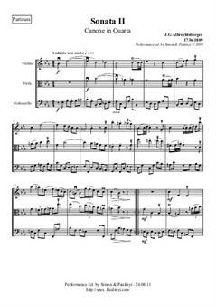 Trio Sonata No.2 E Flat Major for violin, viola and cello (or bassoon). Performance edition: full score and parts