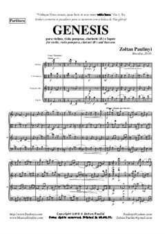 Genesis (2010) for violin, viola pomposa, clarinet, bassoon: full score and parts